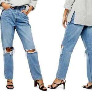 Topshop Women's Distressed Baggy Low Waist Dad Jeans
